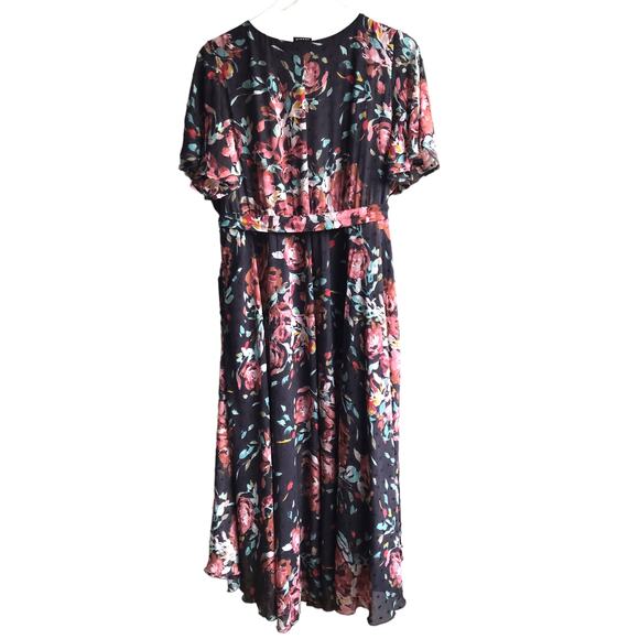Torrid Faux Wrap High Low Midi Dress Size 2X Swiss Dot Floral Flutter Sleeves - Picture 4 of 16